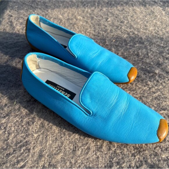 Schettino Calzature Hand Made Blue Leather Slip-On Loafers Sz 36 Made In Italy - Picture 7 of 10